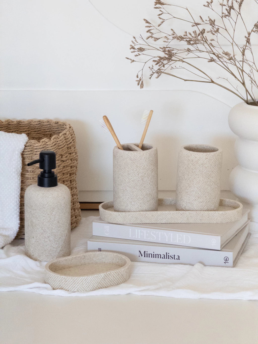 Set de Baño x5 Poliresina Arena