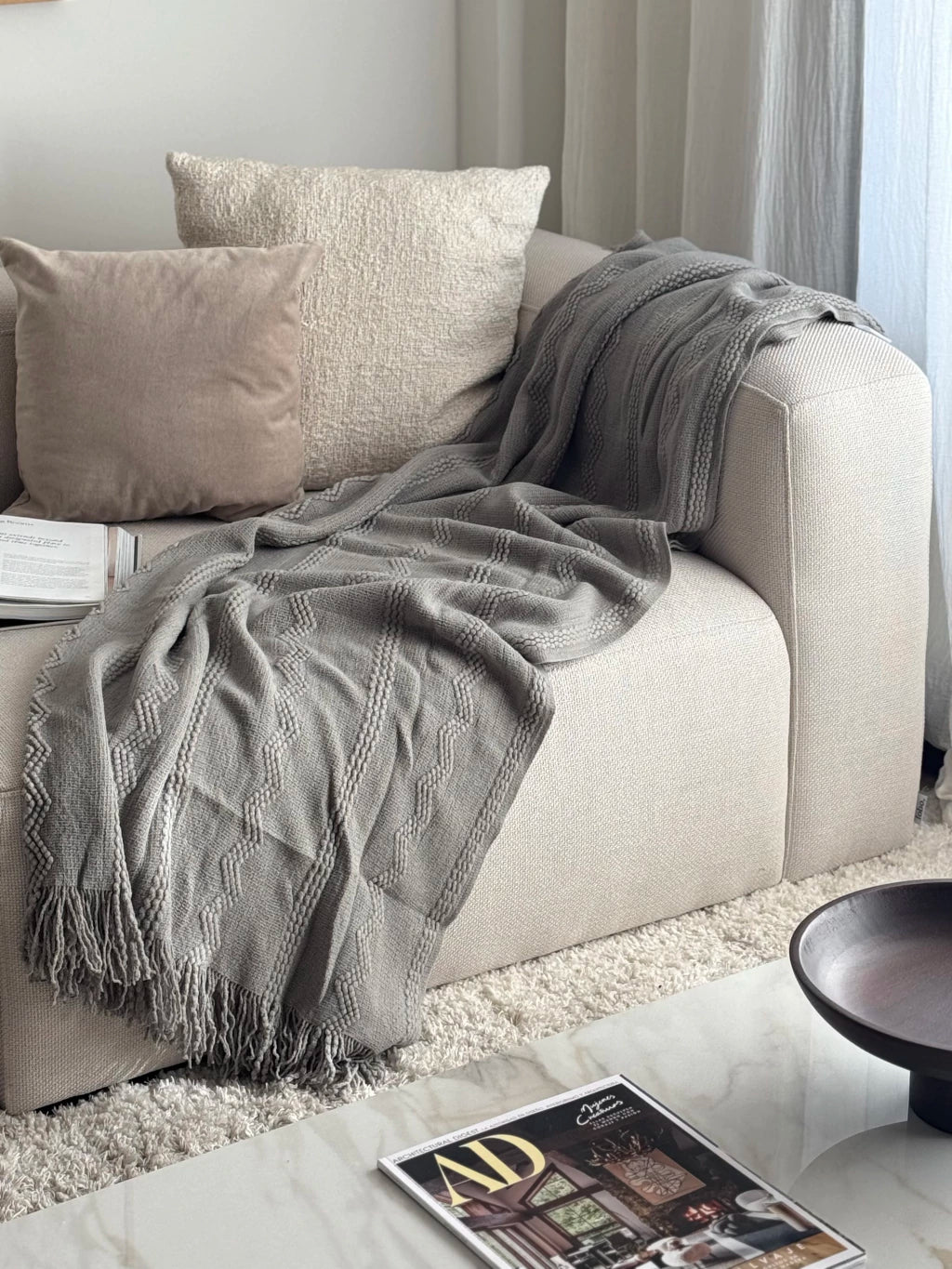 Manta Rustica Gris Claro